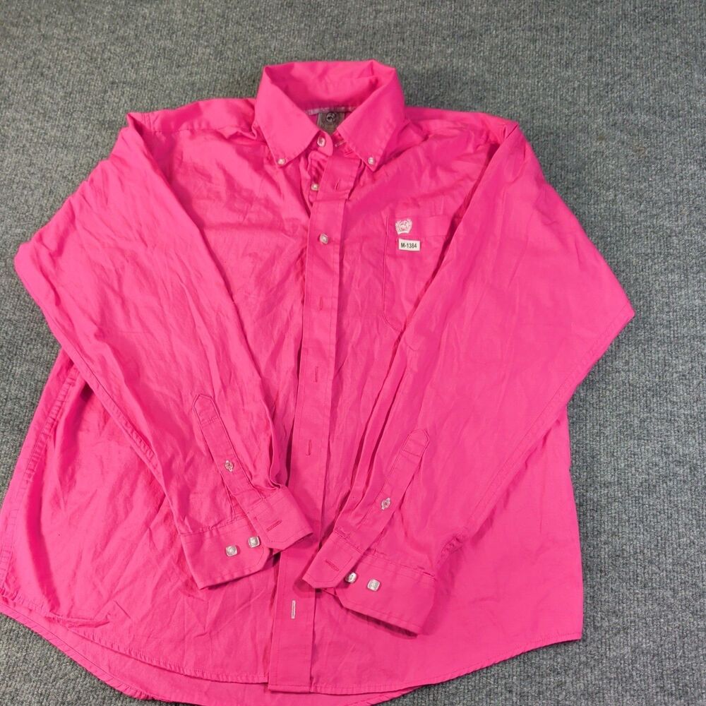 Cinch Western Shirt Mens L Pink Button Up Riding 100% Cotton Logo Cowboy